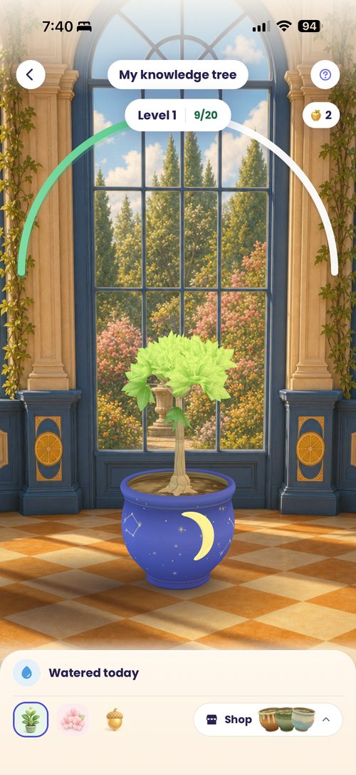 The knowledge tree in the Astra Trainer app that grows a little each day you complete a lesson and keep your streak